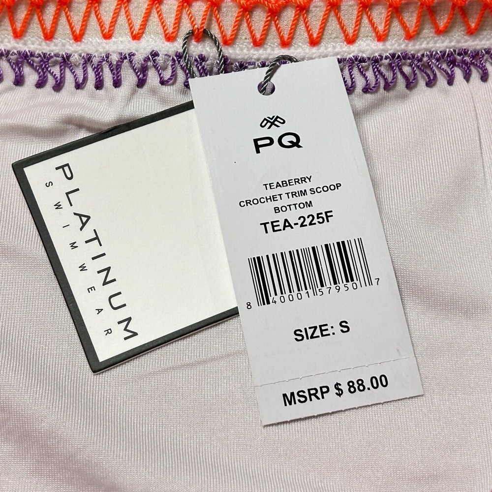 PilyQ PQ Teaberry Crochet Trim Scoop Swim Bikini Bottom Size S NWT - Picture 2 of 9